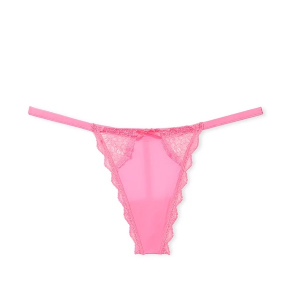 Victoria's Secret Dream Angels Lace-Trim V-String Panty Tickled Pink Small NEW - Picture 3 of 7